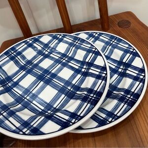 Set of 2 IKEA Churchill Blue Plaid Band 8in Plates Vintage Made in Great Britain